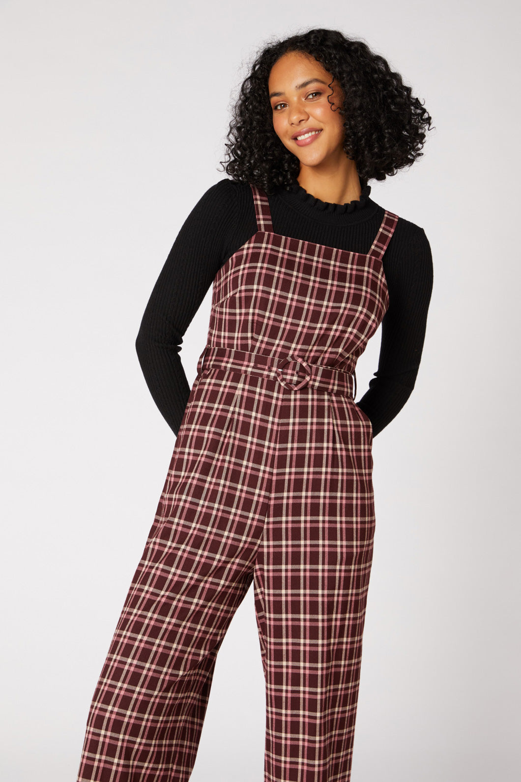 Red store check jumpsuit