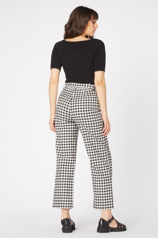 Gingham pants high on sale waisted