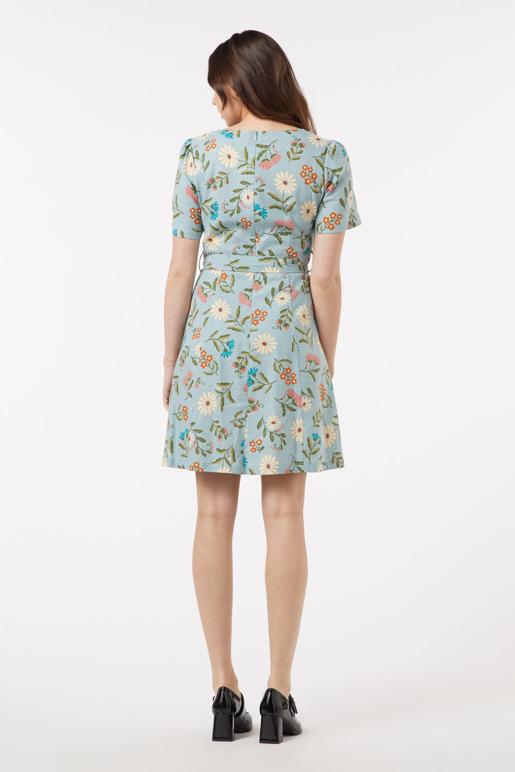 Sustainable Floral Printed Mini Dress - Blue - Pomelo Fashion